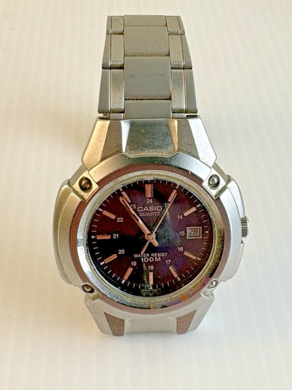 Casio MTP-3036 Men's Quartz Watch Time Dial Date 100M Stainless Steel Small Size